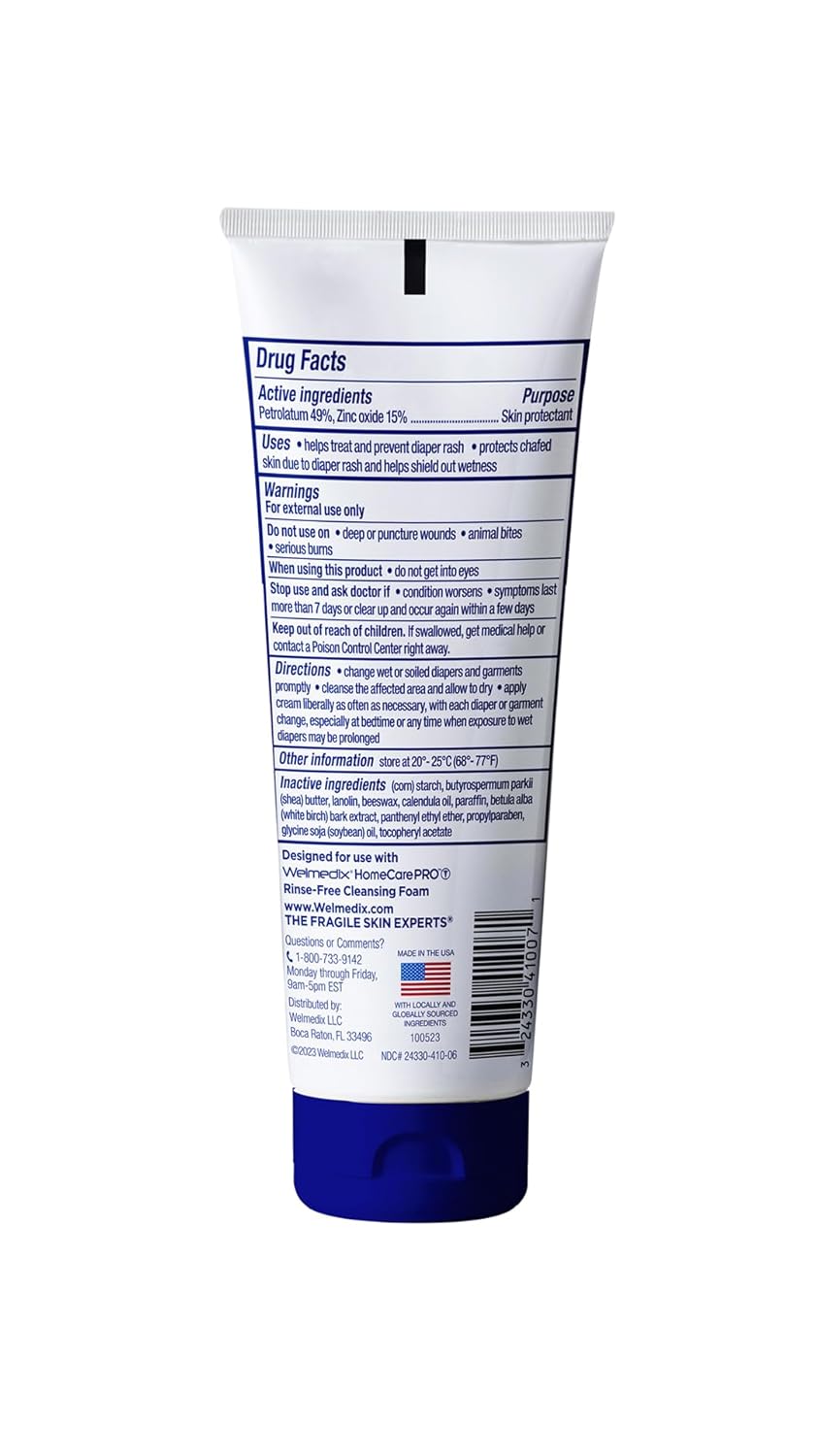 Welmedix HomeCare PRO Rapid Relief Adult Diaper Rash Cream – Extra Thick, Moisturizing Barrier Cream for Incontinence and Healing/Zinc Oxide (4oz Tube)