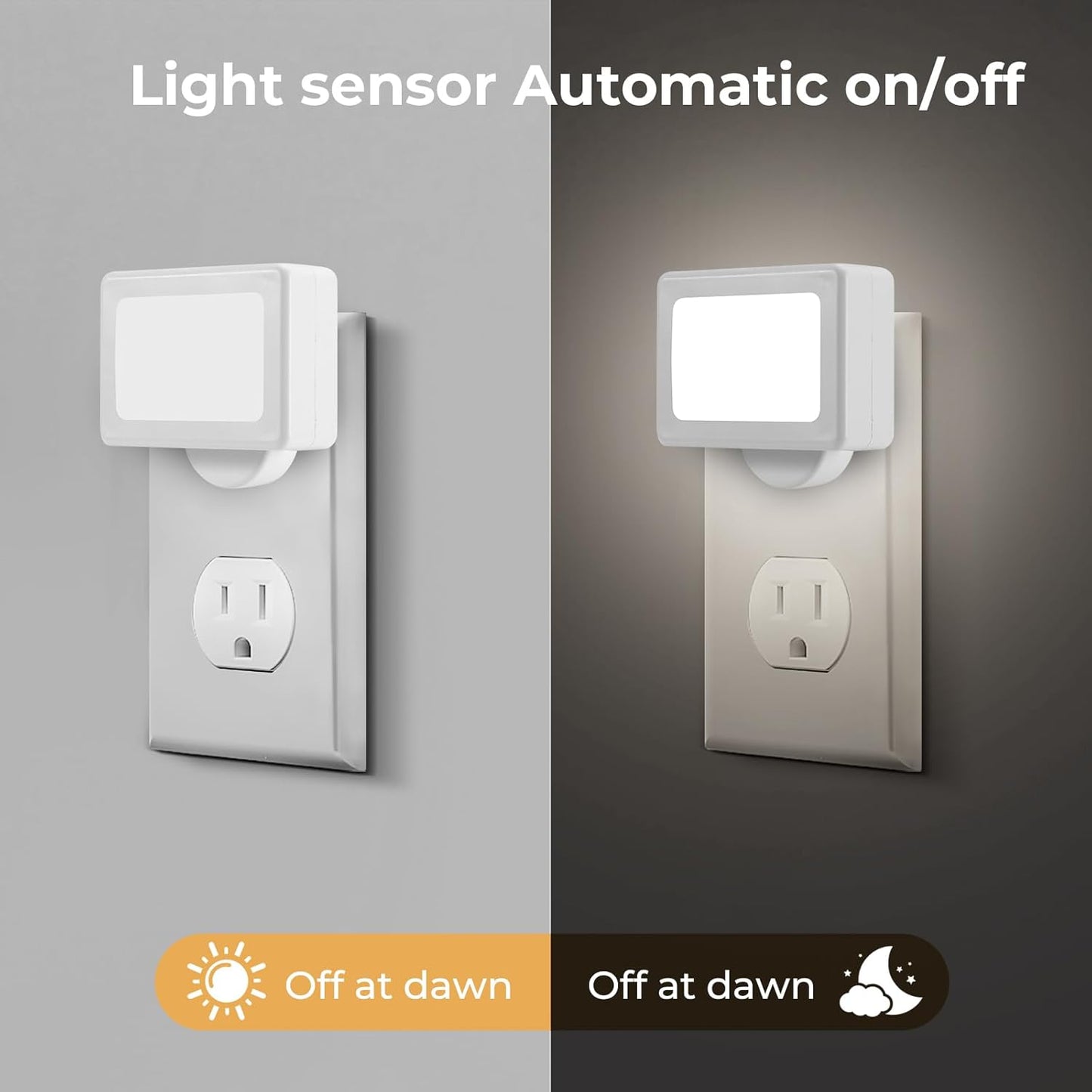 4-Pack LED Night Light Plug in with Adjustable 180° Swivel Head, Dusk to Dawn Auto On/Off, Daylight 5000K 100LM, for Kitchen Counter, Desk, Staircase, Hallway, BathroomNon-Dimmable