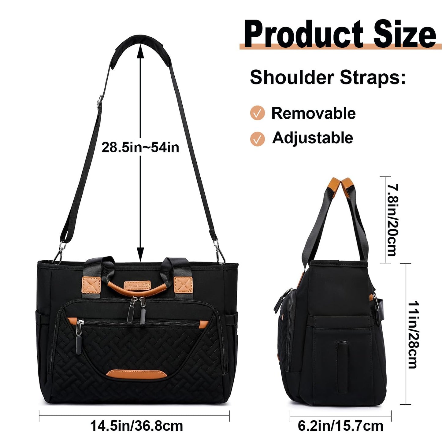 Diaper Tote Bag, 4 in 1 Tote Diaper Bag with 16" Laptop Compartment, Baby Bag with 3 Insulated Pocket for Mam and Dad, Ideal for Travel, Work (Black)