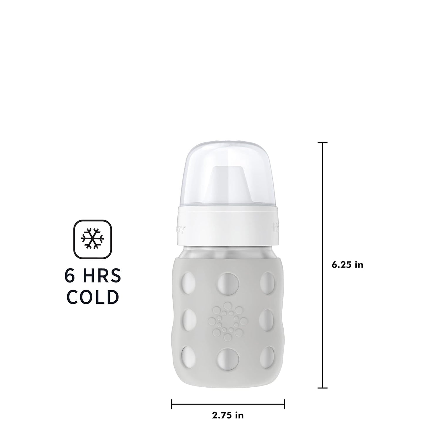 Lifefactory 8-Ounce Stainless-Steel Vacuum-Insulated Wide-Neck Baby Bottle with Hard Sippy, Stone Gray, LS2221WCG4