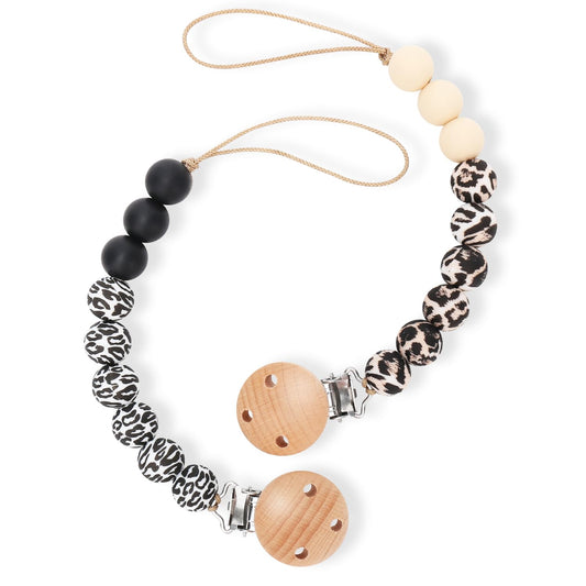 Pacifier Clips, 2PCS Silicone Soother Clips, BPA Free Pacifier Clip Pacifier Holder for Newborn Baby Boy Girl Gifts, Leopard Print