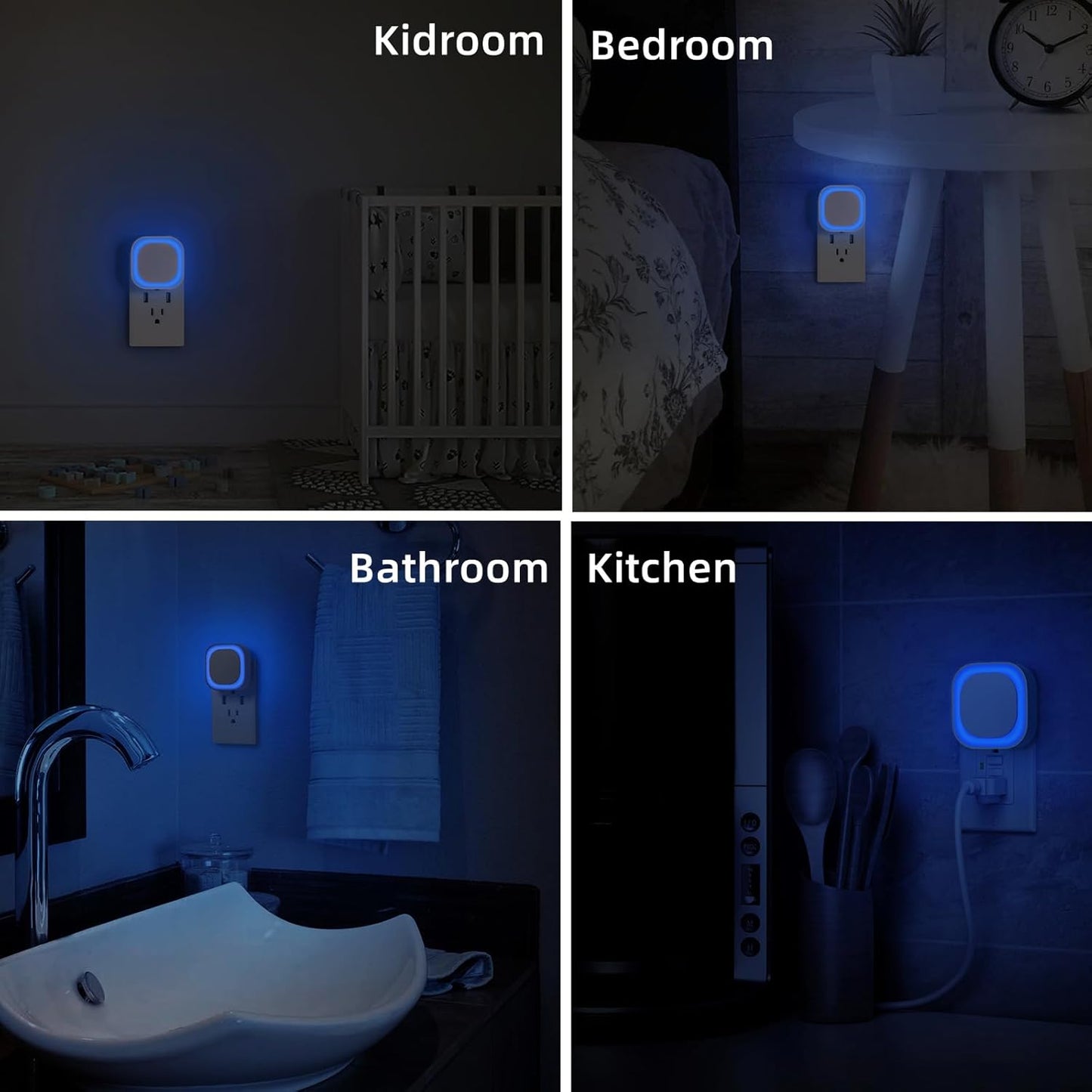 6 Pack Azure Night Light, Crisp Modern Glow with Dimmable Soft Light & Indirect Reflection, Auto Dusk to Dawn Sensor, Plug in LED Nightlight for Bathroom,Toilet, Kitchen Counter, Modern Decor