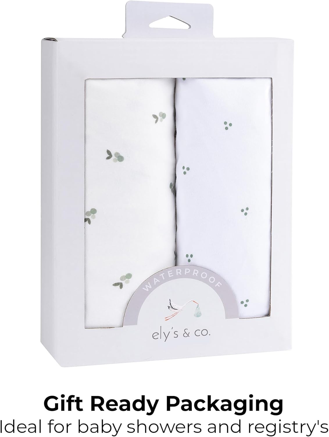Ely's & Co. Patent Pending Waterproof Crib Sheets, 100% Cotton with Waterproof Lining - Built in Crib Mattress Protector, 2 Pack Fitted Toddler Sheet Set, Berry and Cluster Dot (Sage) 28” x 52”