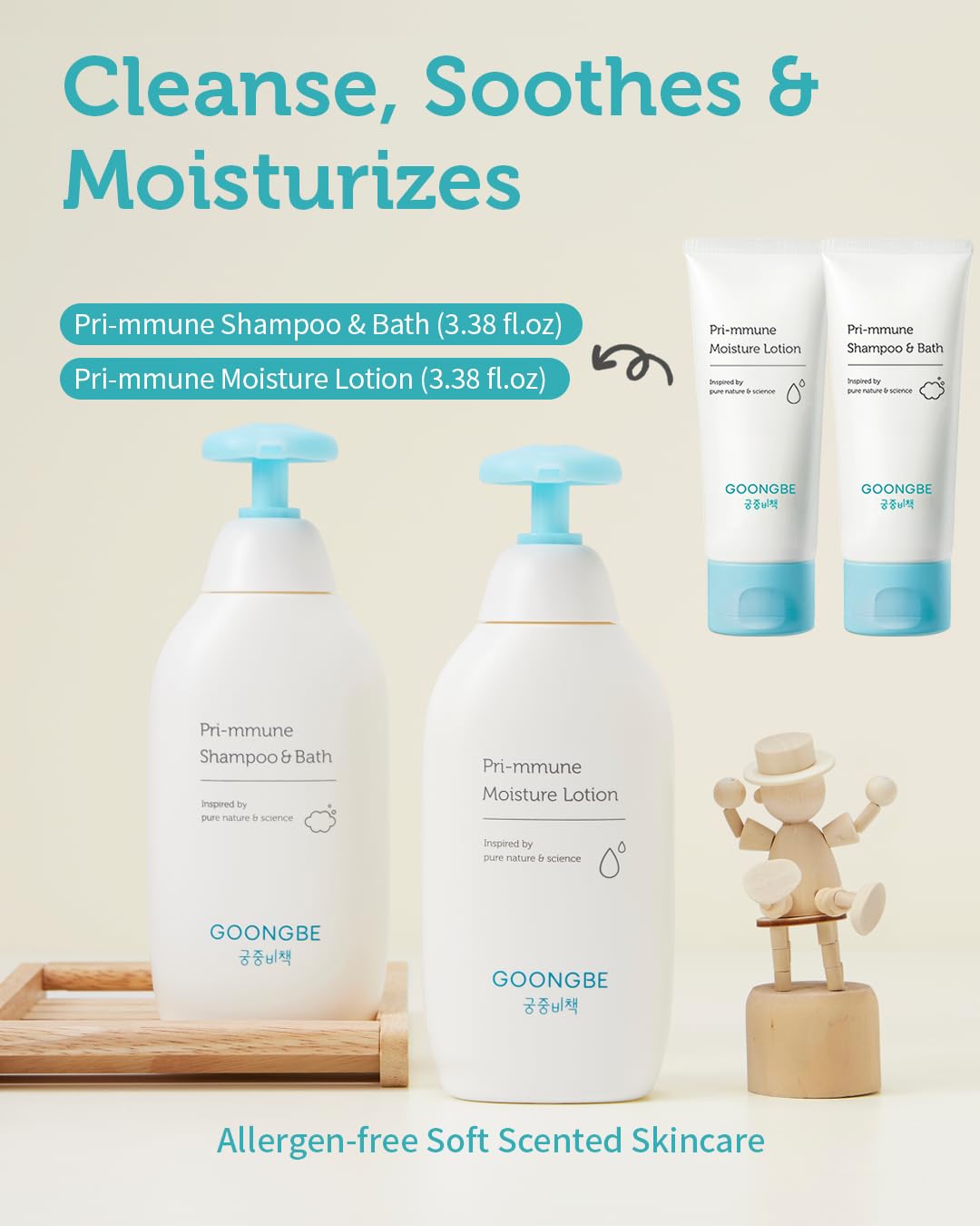 GOONGBE Baby Skincare Duo Set - Korean Baby Skincare & Bath Time Essentials - Shampoo & Bath, Moisutre Lotion - Travel Sized Hydrating & Nourishing Wash and Moisturizer, 2 Items