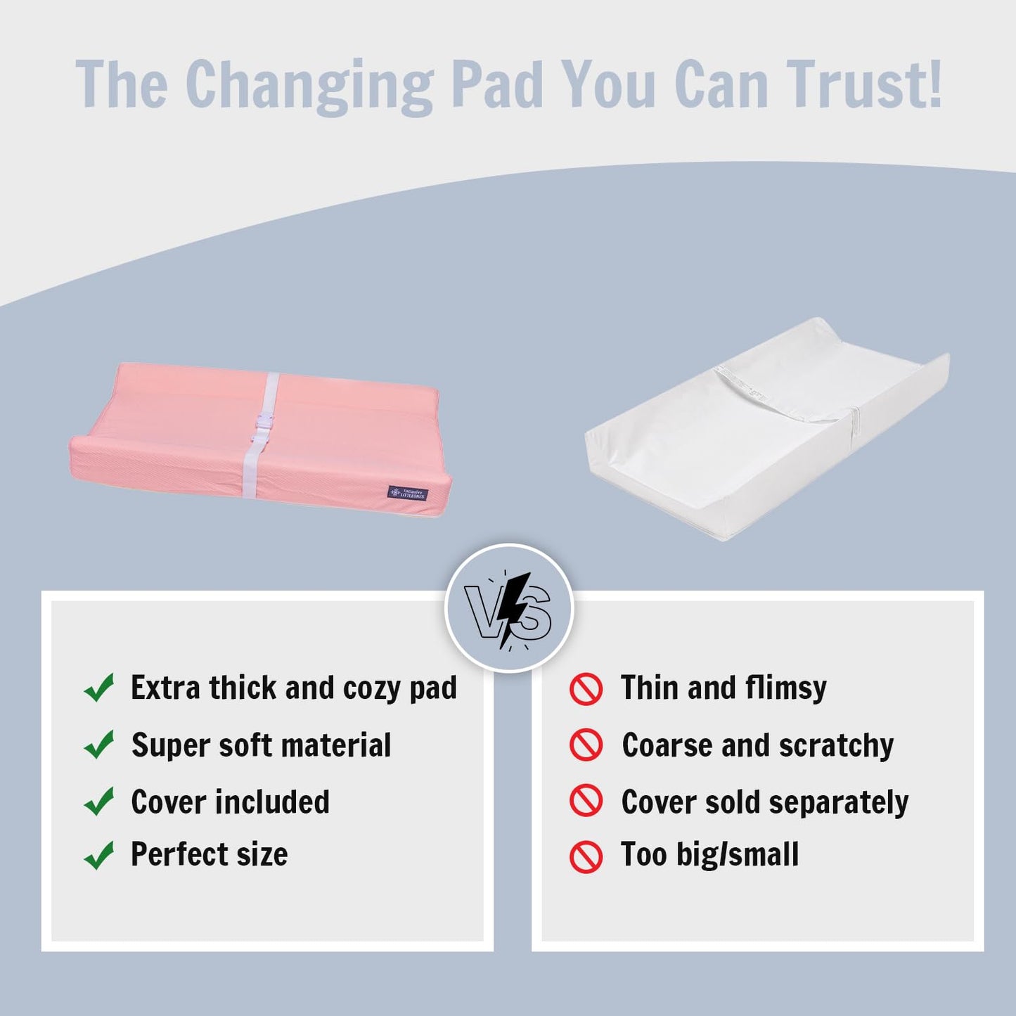 Baby Diaper Changing Pad Soft, Waterproof Changing Pad, Non-Slip Bottom, Safety Straps & Ergonomic Contoured Design - Wipeable Changing Pad Cover Standard Size (31.5"x16") Changing Tables & Dressers
