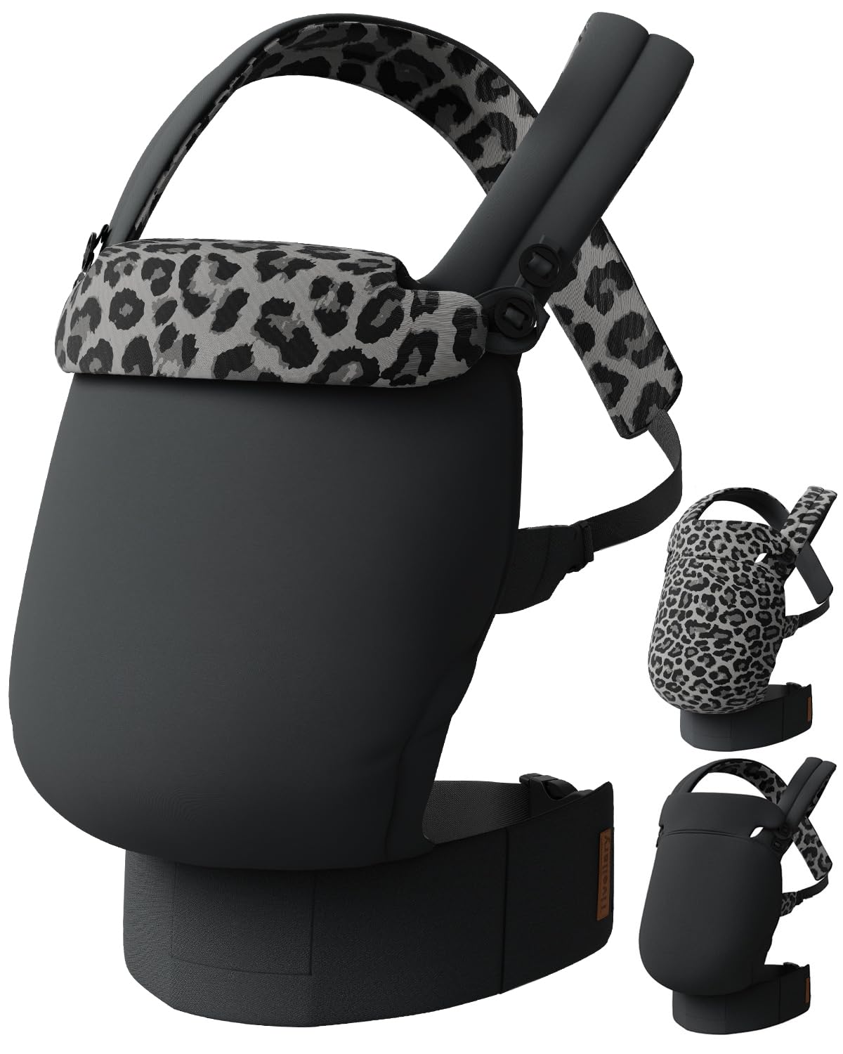 Reversible Baby Carrier – Black Solid & Leopard Print; Lightweight & Breathable Lyocell Fabric; Ergonomic Lumbar Support and Quick Hands-Free Wear for Newborn to Toddler (7–44 lbs)