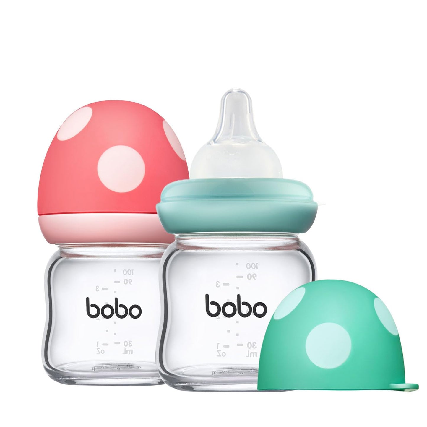 YOHKOH Natural Glass Baby Bottle with Natural Response Nipple, Newborn Anti-Colic Baby Bottles, Wide Neck Mushroom Cap Baby Bottle, Clear (3.4oz (Pack of 2), Multicolour)