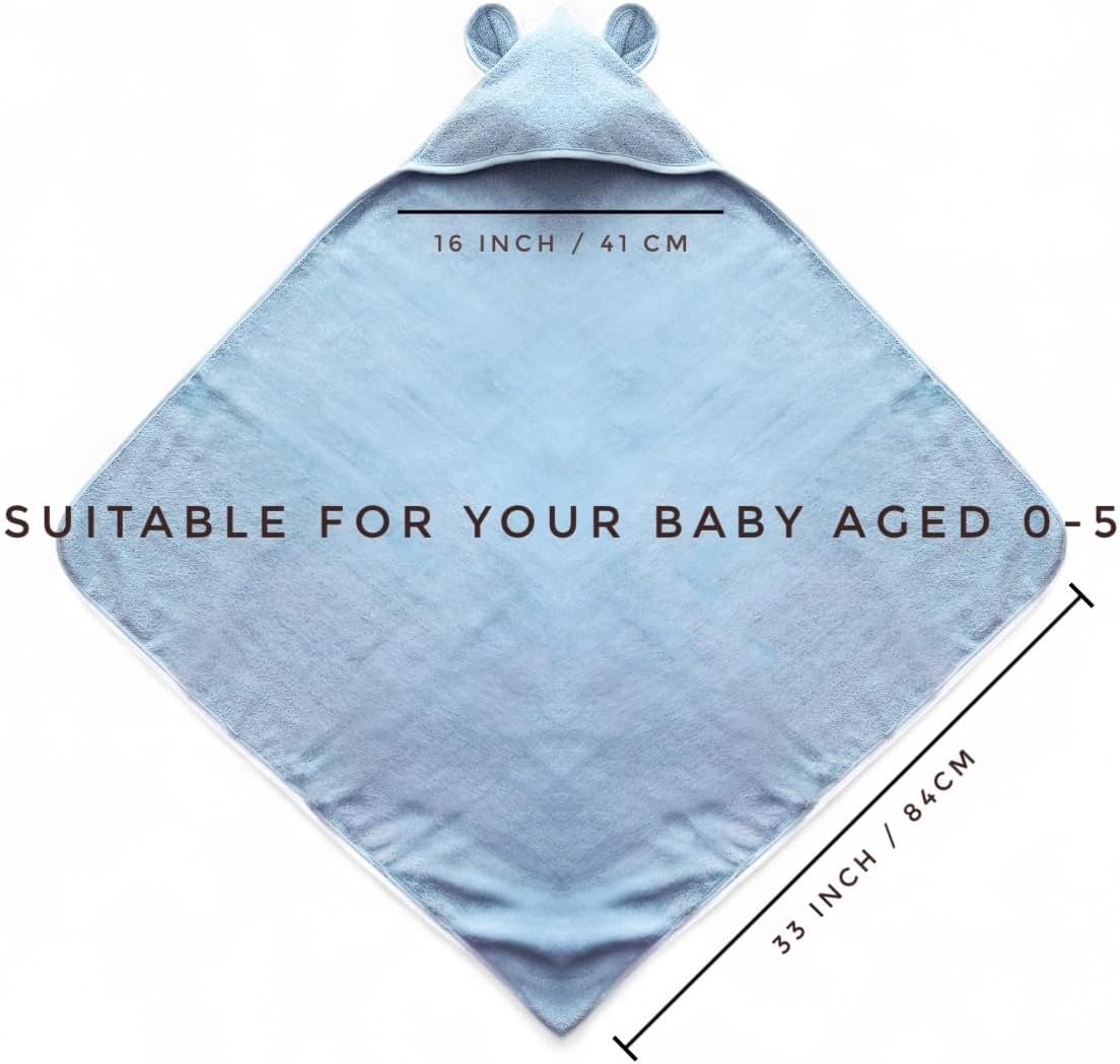 Organic Cotton Toddler Poncho Towel 33"x33" – Ultra-Soft Hooded Bath & Beach Towel with Bear Ears – Absorbent Kids Towel for Boys & Girls 0-5T, Premium for Pool, Bath & Travel (Blue)