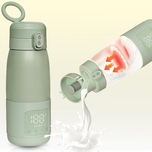 Portable Bottle Warmer 17oz Large Capacity for Travel - Dual Heating Modes for Breast Milk & Water, Fast 3-Min Heat, Long-Lasting Battery, Fits Most Bottles