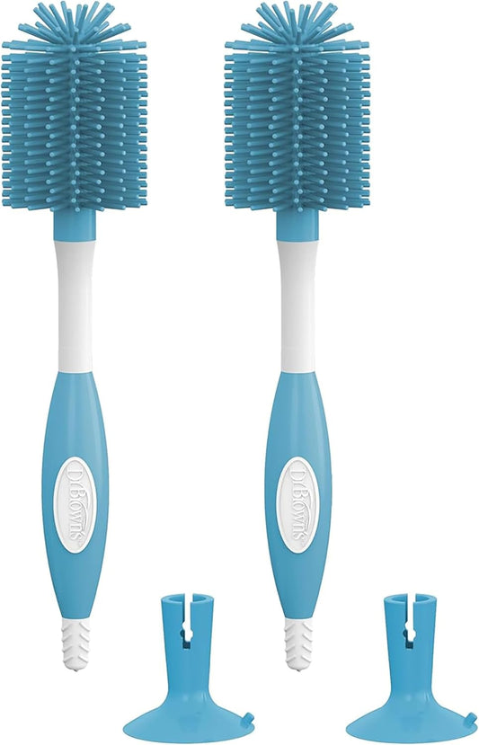 Dr. Brown's Soft Touch No Scratch Baby Bottle Cleaning Brush, Nipple Cleaner and Suction Cup Base for Easy Storage, BPA Free, Blue, 24 Pack