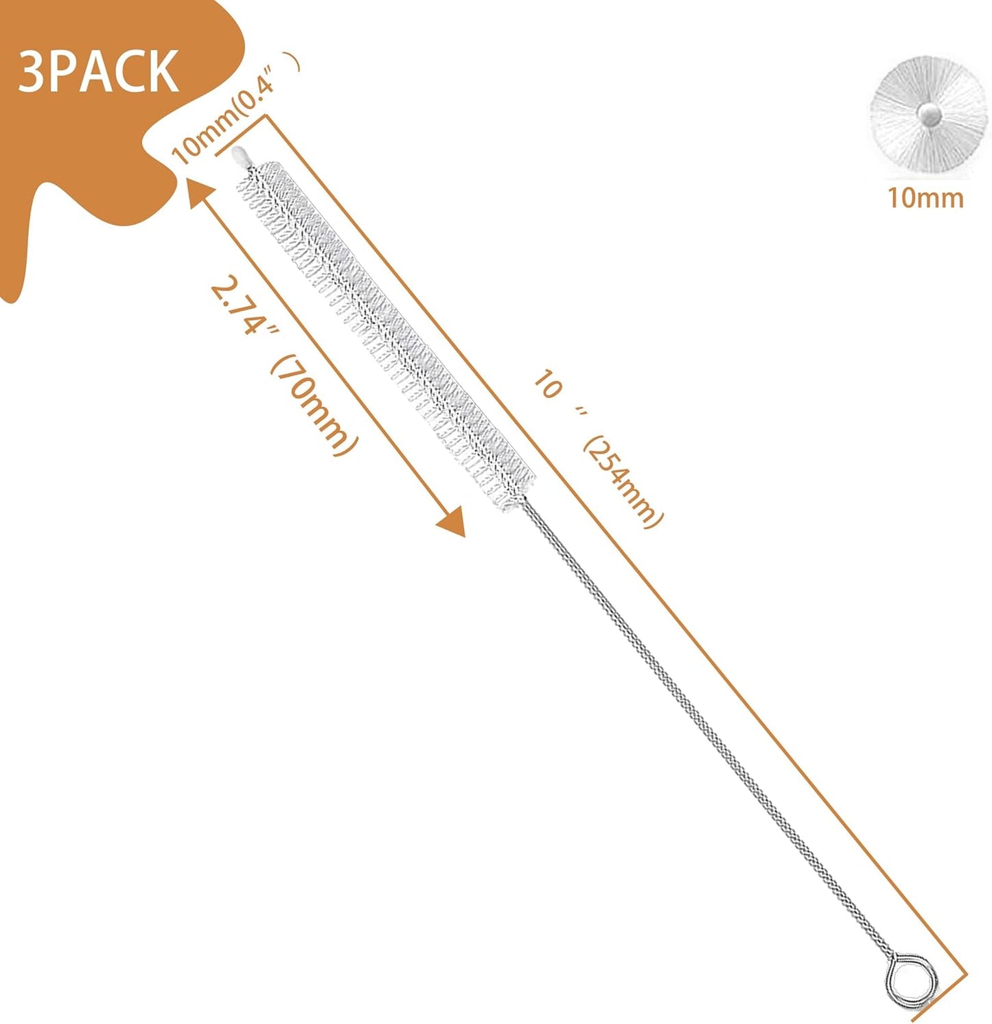 3 Pack Straw Cleaner Brush，Straw Cleaner Brush Extra Long for 40, 30, 20 oz Stanley Mug ，Straw Cleaner with 304 Stainless Steel ，Straw Brush for Baby Bottles, Glass/Silicone Straws & Pipe Cleaners.