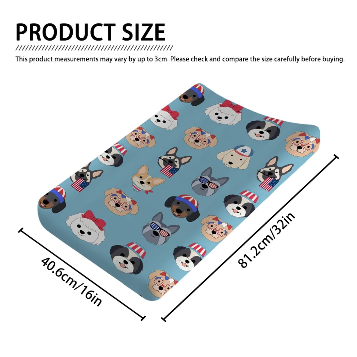 Cute Patriotic Dogs Baby Changing Pad Covers for Boy Girl 32''x16'' 4th of July Puppies Flags Fitted Diaper Change Table Pad Sheets Dogs Lovers Gift Soft Breathable Nursery Baby Changing Table Mats