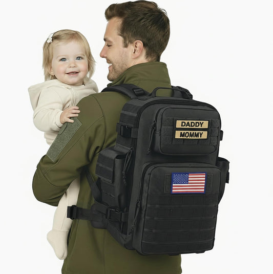 SHARKMOUTH Dad Diaper Bag for Men - Military Baby Backpack with Patches for Hiking Travel Camping Trips - Baby Shower Gifts Black