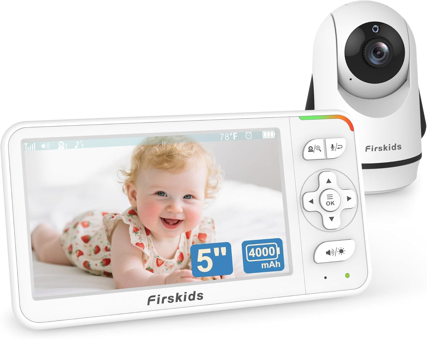 Baby Monitor, 5” Video Baby Monitor with Camera and Audio, 32-Hour Battery, Non WiFi, 2 Way Talk, Temp Sensor, Auto Night Vision, Pan Tilt Zoom Camera, Suitable for Monitor Baby and Elderly