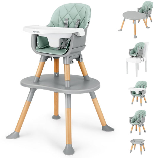 Ezebaby Convertible Baby High Chair with Table & Seat, 8-in-1 Adjustable Toddler Feeding Chair, Multi-Stage Infant to Kid Dining Booster Seat with Safety Harness, Easy to Clean & Sturdy Design(Green)