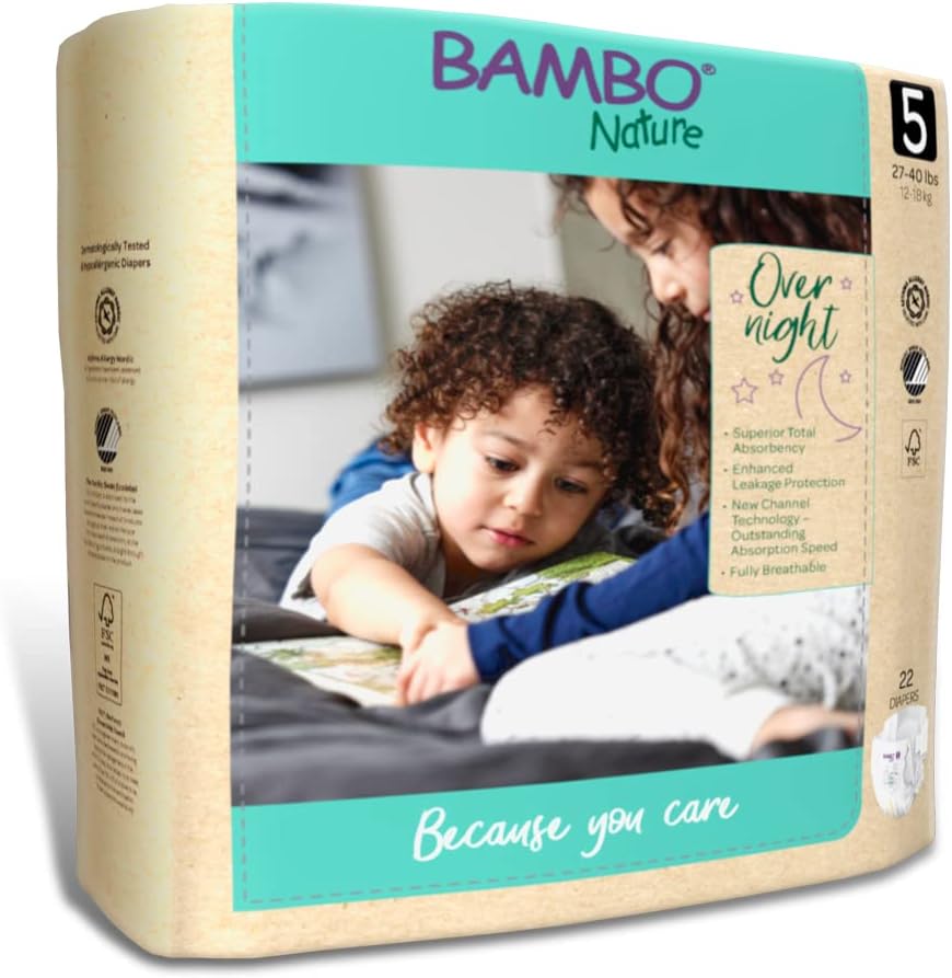 Bambo Nature Overnight Baby Diapers (Size 3 to 6), Size 5, 88 Count