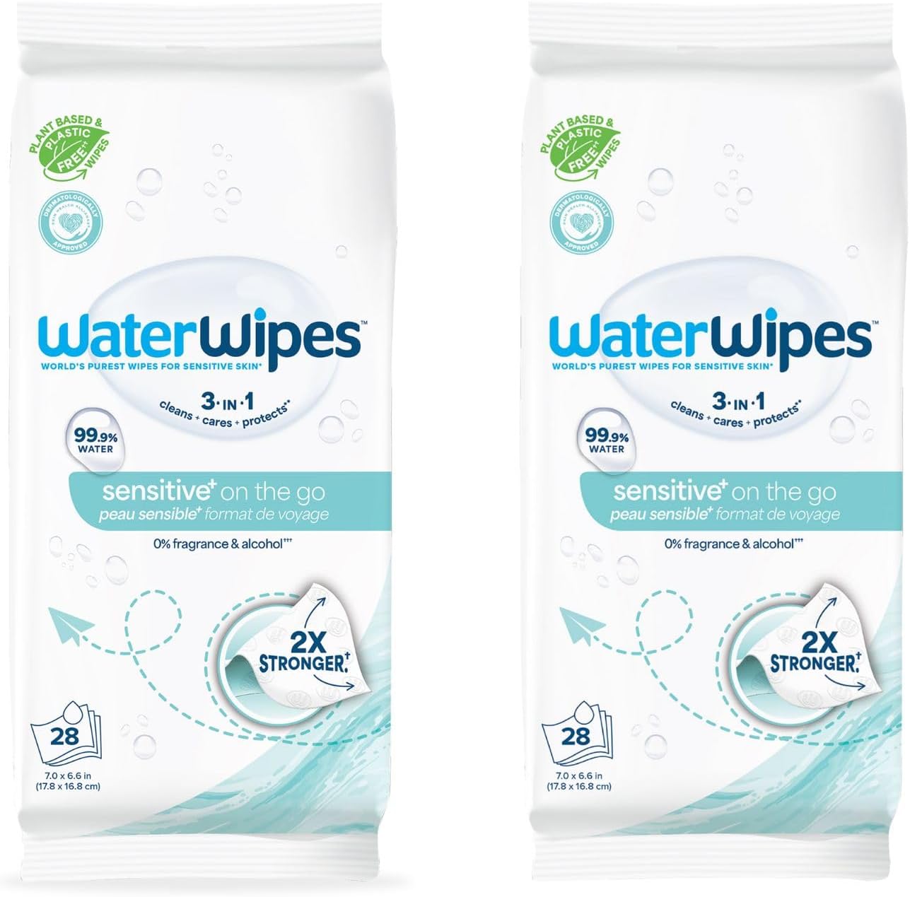 WaterWipes On The Go Wipes, 99.9% Water-Based Wipes for Travel, Sports, and to Refresh Skin, Unscented & Hypoallergenic, 28 Count (2 Pack)