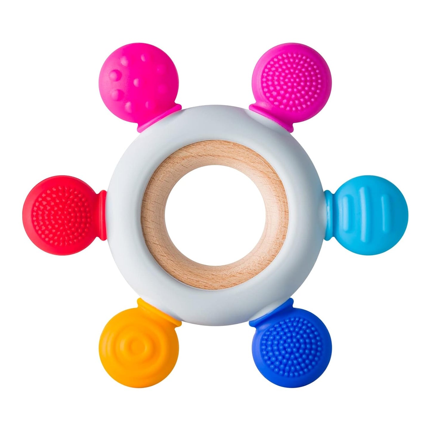 Baby Teething Toys Silicone Teethers BPA Free Silicone Rudder with Wooden Ring Soothe Babies Gums (Ocean)