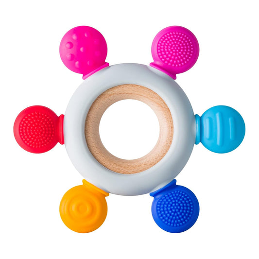 Baby Teething Toys Silicone Teethers BPA Free Silicone Rudder with Wooden Ring Soothe Babies Gums (Ocean)