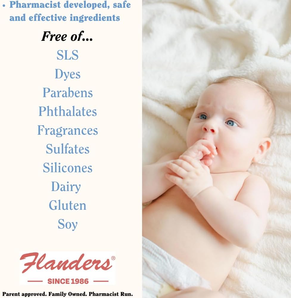 Flanders Bubble Bath - Shampoo & Wash 3-in-1, Pharmacist Developed, Plant Based, Unscented, Clean Ingredients, Calming & Fun for Sensitive Skin, All Ages (15oz)