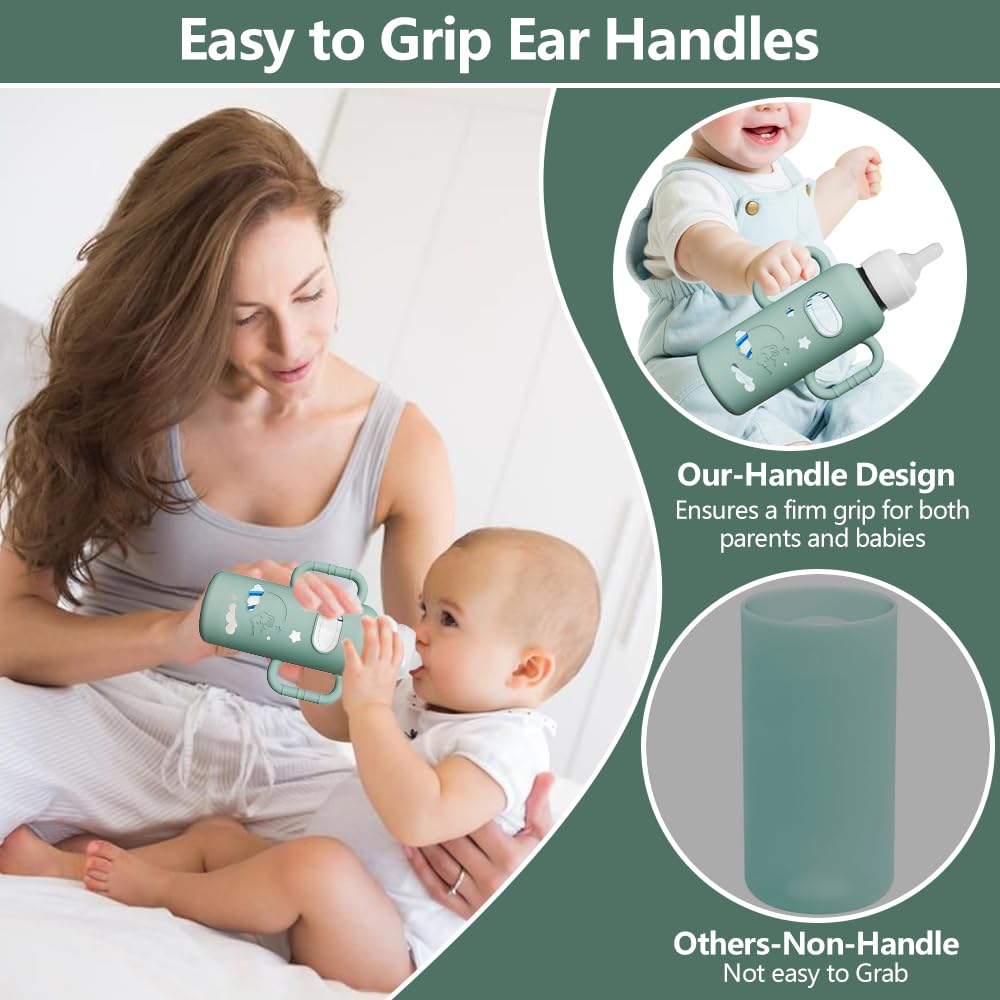 2 Pack Silicone Sleeves for Dr Brown's Glass Bottles, Drop Protection Bottle Sleeves with Handles, Anti Breakage Baby Bottle Holder Compatible with Dr. Brown's Newborn Glass Bottles,8 oz