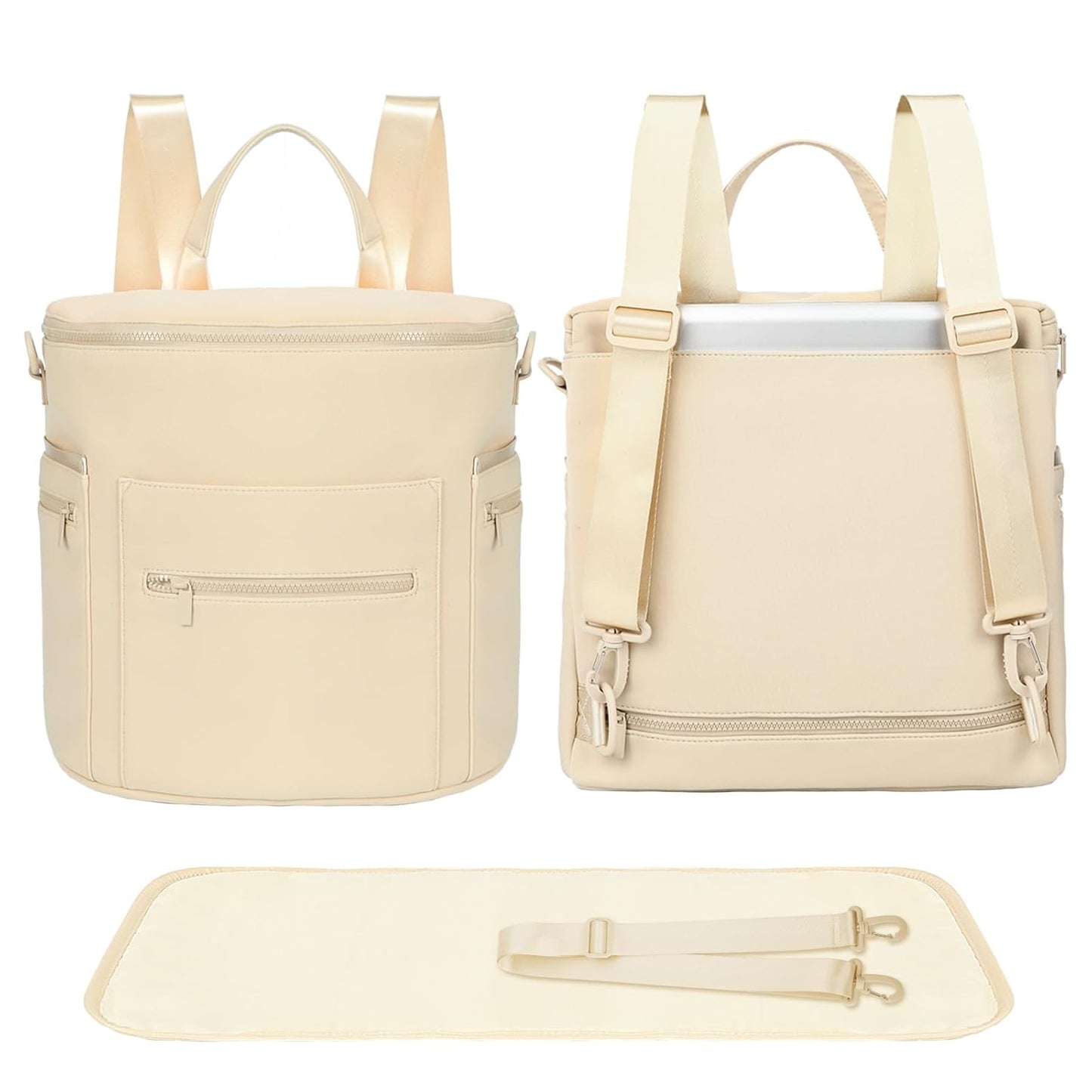 miss fong Neoprene Diaper Bag - Baby Diaper Bag,Large Capacity Neoprene Backpack with Changing Pad Travel Diaper Backpack Tote Backpack with 16 Pockets for Mom & Dad-Beige
