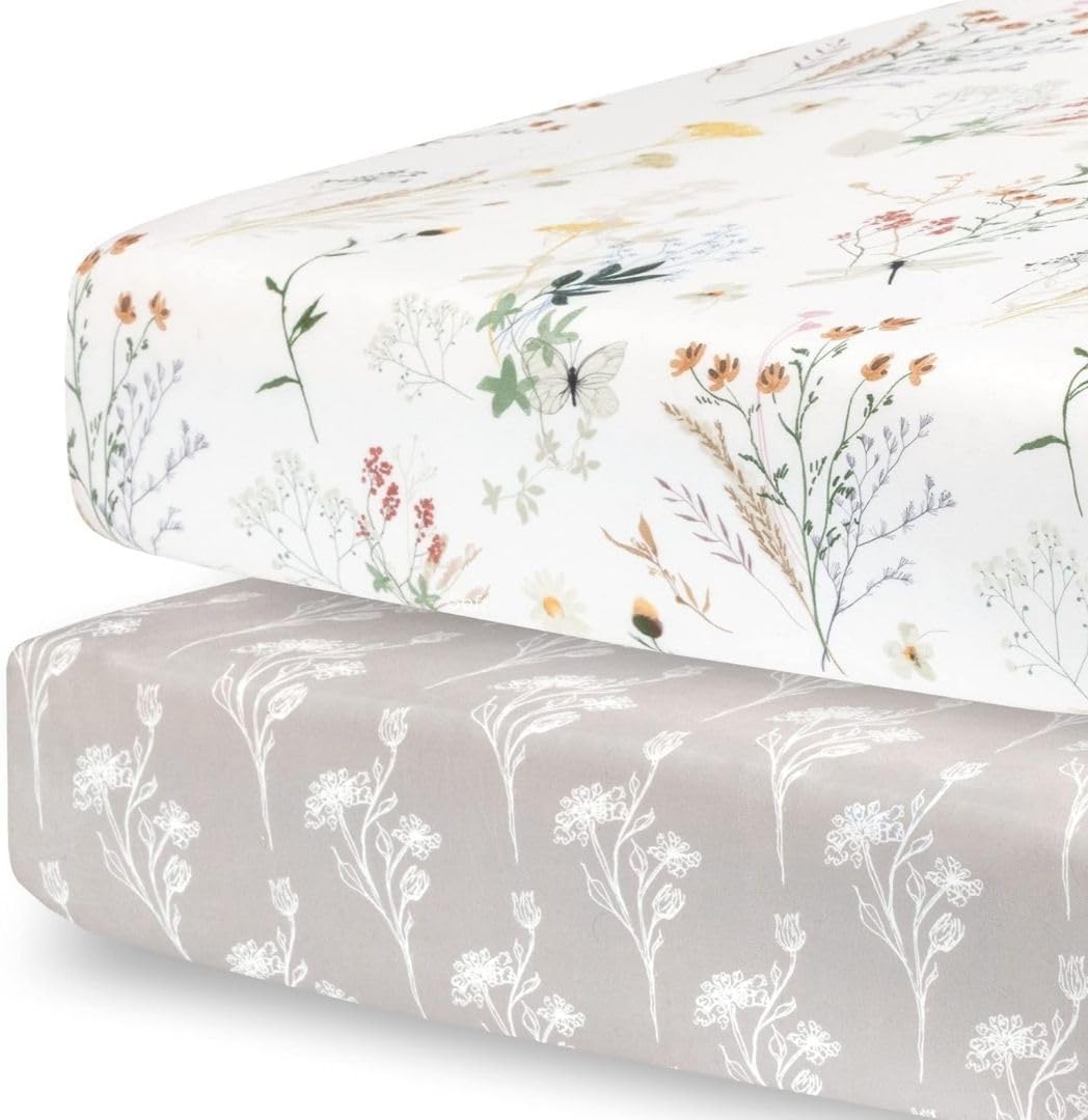 Pobibaby - 2 Pack PremiAum Fitted Baby Girl Crib Sheets for Standard Mattress - Ultra-Soft Jersey Knit, Safe and Snug, and Stylish Floral Crib Sheet (Wildflower)