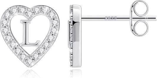Anoup Christmas Gifts for Grandkids Girls Earrings - S925 Sterling Silver Post CZ Hypoallergenic Stud Heart Initial Earrings for Women Kids Jewelry Stocking Stuffers for Teen Girls Birthday Gifts