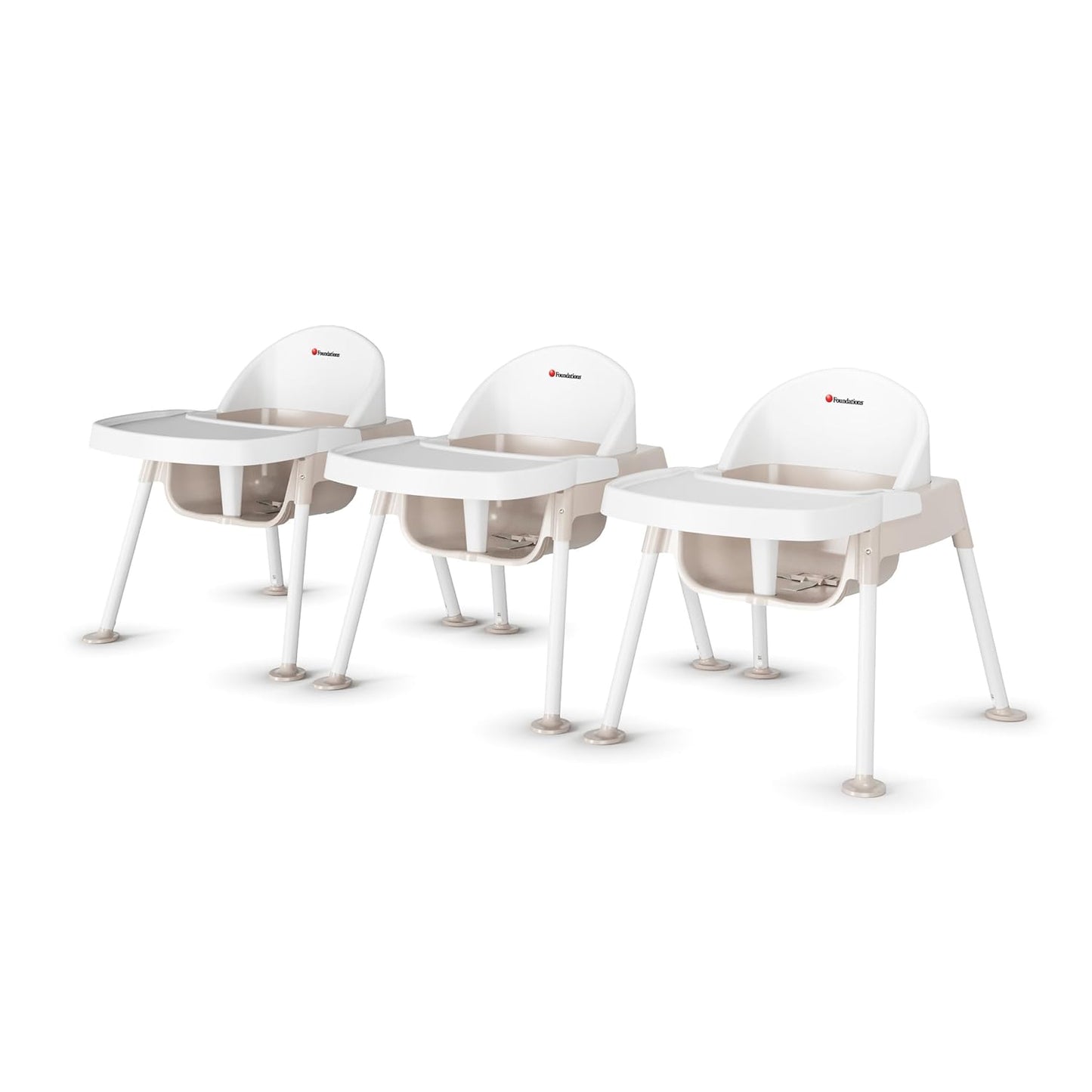 Foundations Secure Sitter Feeding Chairs Multipack, No-Tip Feet, 3-Point Adjustable Harness, Removable Tray, Easy to Clean, Stackable Feeding Chairs, 3 Pack (9 inch)
