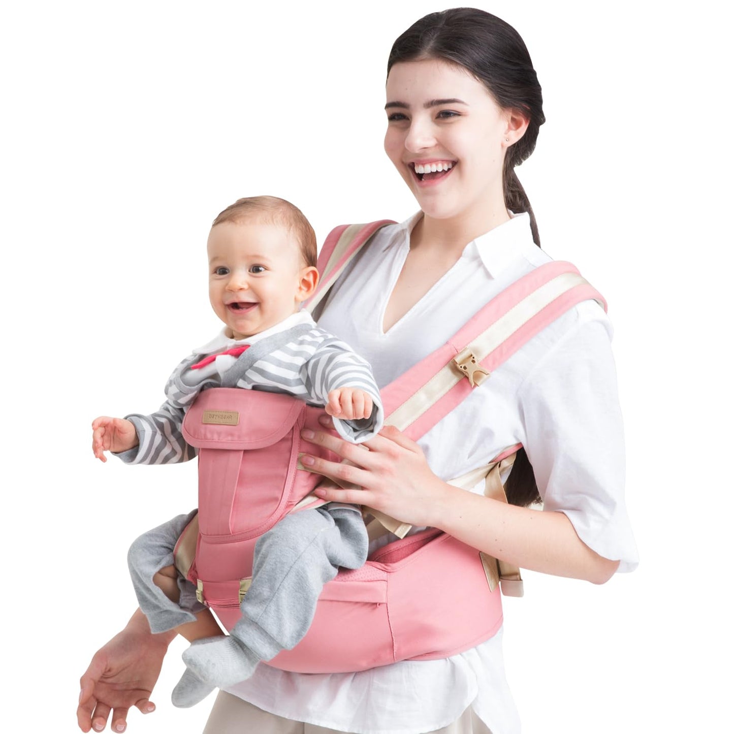 Baby Carrier with Hip Seat,Baby Newborn to Toddler,6-in-1 Adjustable & Removable Baby Hip Carrier for 0-36 Months (2118, Pink)