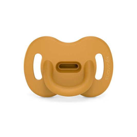 Color Essence SX PRO Silicone Baby Pacifier 1Pk, Made with 100% Soft Silicone, Baby Essentials Perfect for Breastfeeding Babies, Designed in Spain, 6-18 Mths, Bright Mustard