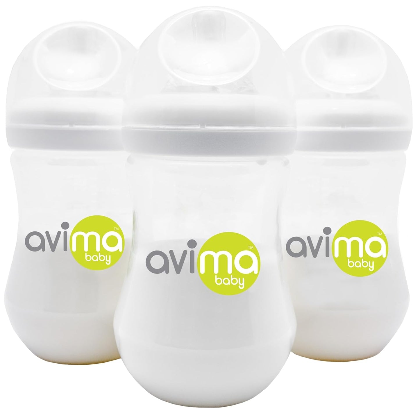 Avima Baby 9 oz Anti Colic Baby Bottles for Breastfed Babies - Medium Flow Nipples, Wide Neck Bottle, BPA Free - 3-6 Months, Stage 2 (Set of 3)