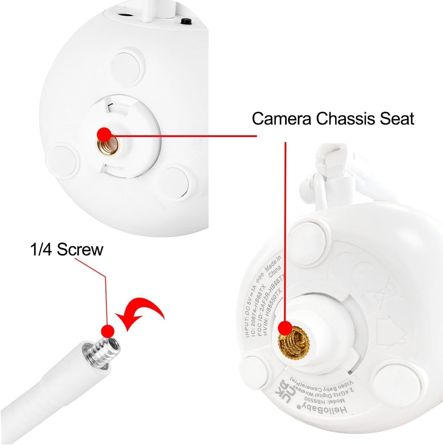 Baby Monitor Flexible Mount for HelloBaby HB65/HB6550/HB6558/HB66/ANMEATE SM935E/SM650|,No Tools, No Wall Damage, Portable with 360° Angle Adjustment (clamp)