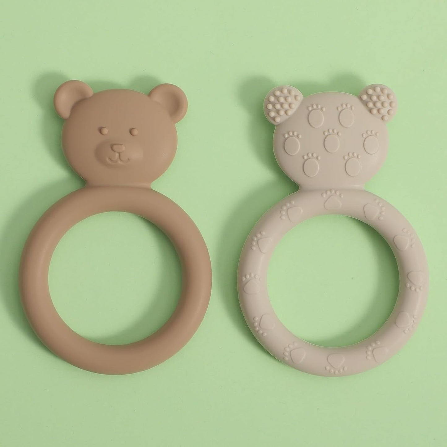 Silicone Baby Teether, Teething Toy Ring for Babies, Easy to Hold Design, BPA Free (Sand + Light Grey)