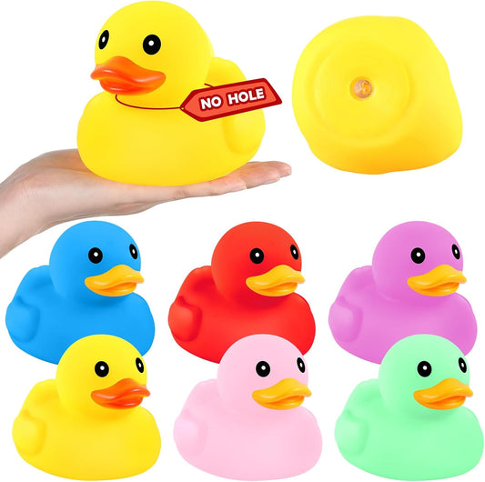 Lenwen 6 Pcs 5 Inch Rubber Ducks No Hole Waterproof Multicolor Large Duck Bath Toy with Sealed Plug Without Hole Bathtub Floating Bath Duck for Birthday Party Decoration Gift Swimming Pool