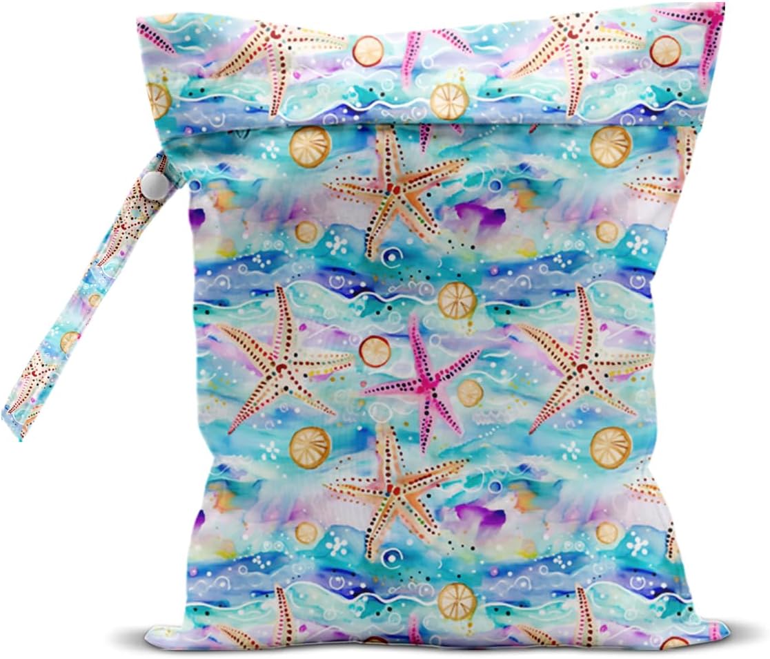 Wet Bag for Swimsuit, Beach Travel Essentials Wet Dry Bag, for Sunscreen Toiletry Dirty Clothes Yoga Gym Diaper, Friends Summer Beach Vacation Gifts. Colorful starfish
