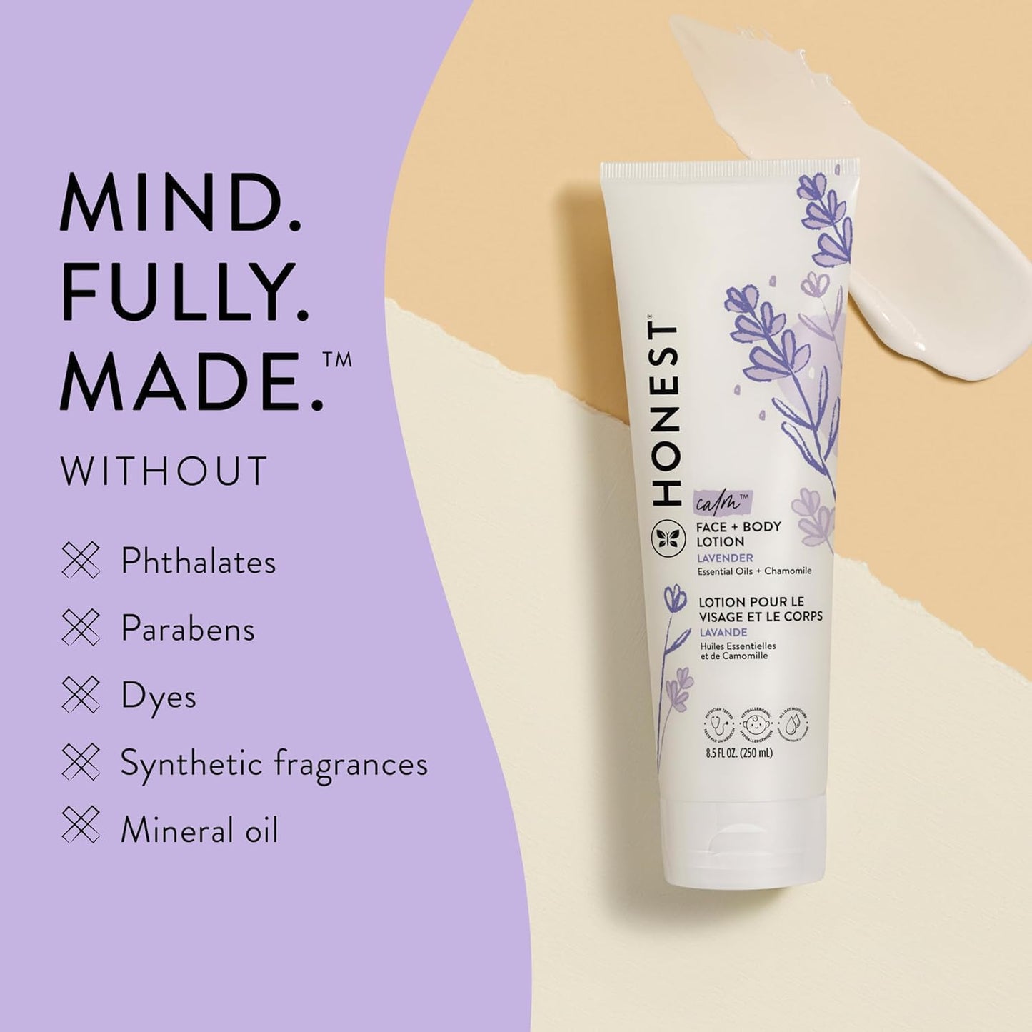 The Honest Company Hydrating Face + Body Lotion | Fast Absorbing, Naturally Derived, Hypoallergenic | Lavender Calm, 8.5 fl oz