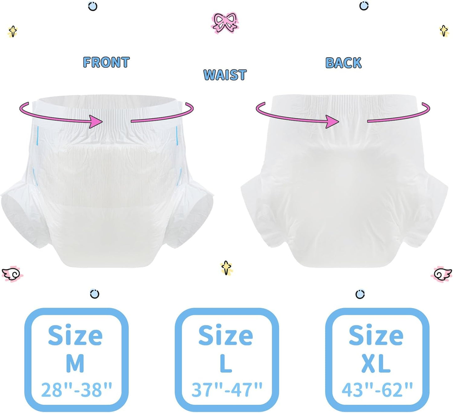 CutiePlusU Disposable Adult Diaper Heavy Absorption Dry Surface Adult Diapers All Night- White 10 Pieces (Medium 28"-38")