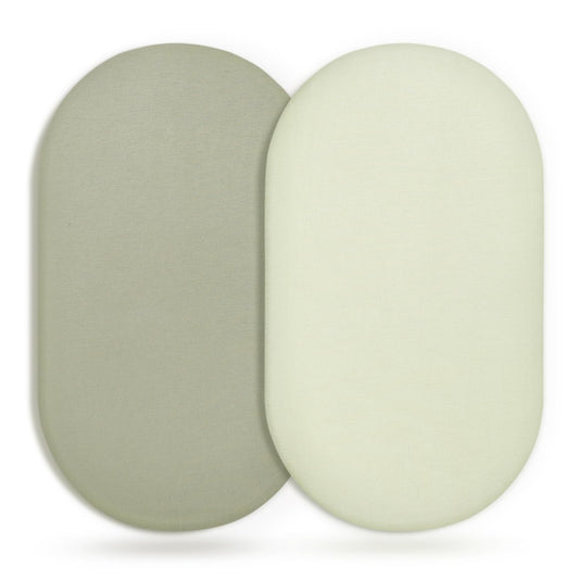 GRSSDER Stretchy Ultra Soft Fitted Bassinet Sheet 2 Pack, Universal Fit for Bassinets Baby Cradle Moses Basket Oval Rectangle Mattress Safe and Snug, Jersey Bassinet Sheets for Girls, Sage