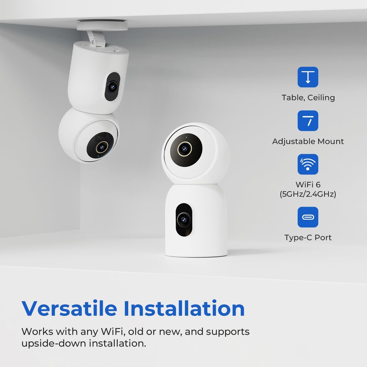 IMILAB C30 Dual Security Camera Indoor, 3K+3K Lens Pet/Baby Monitor Camera, 360° Home/Room Cam for Bedroom, Cry/Smoke/Fire/Person Alerts, App Control, Plug-in 5G WiFi Cam, Wall Mount, No Monthly Fee