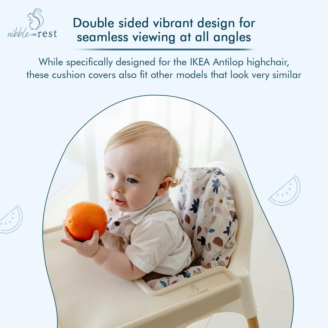 Nibble and Rest Highchair Cushion Cover for Inflatable Cushion, Compatible for IKEA Antilop Highchair,Accessories Stain-Proof and Wipeable Cover (Cushion NOT Included)(taupebunnybliss)