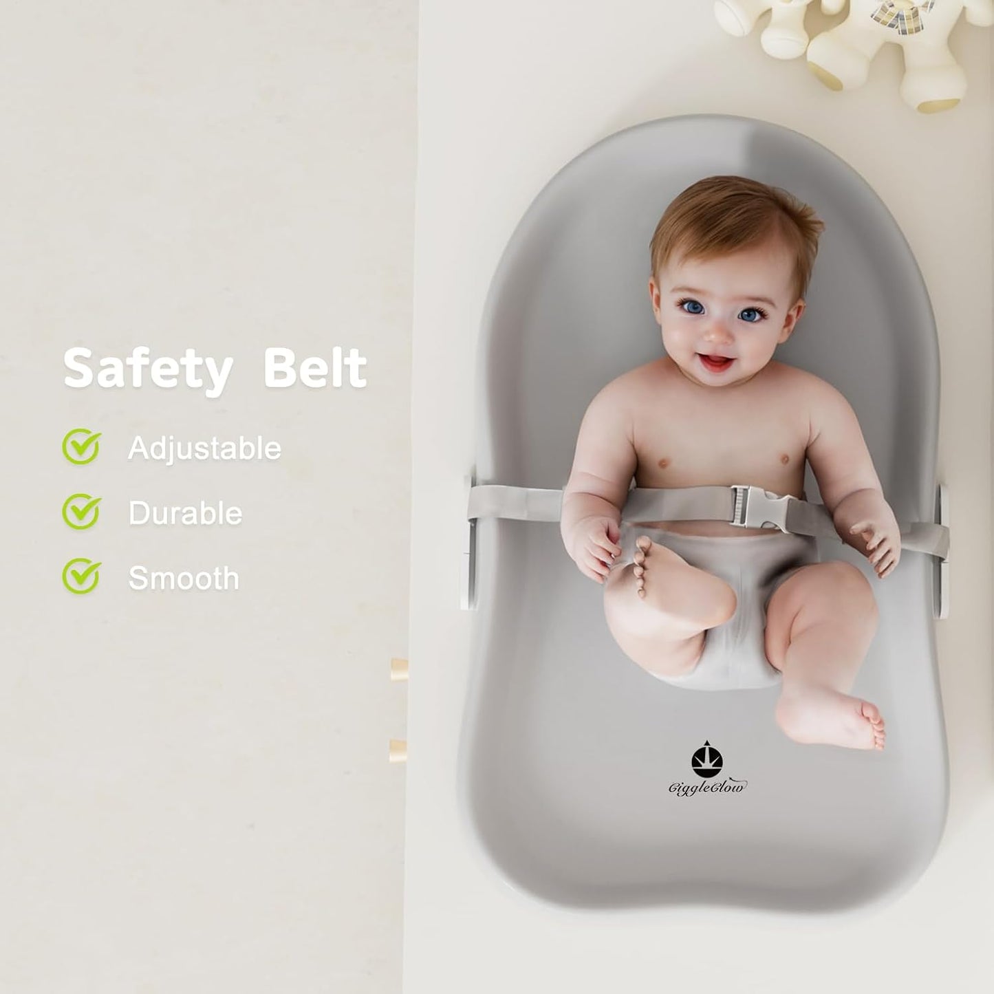 Baby Diaper Changing Pad with Adjustable Belt – Portable, Waterproof, Peanut-Shaped Design, Non-Slip Base for Table and Dresser, Grey
