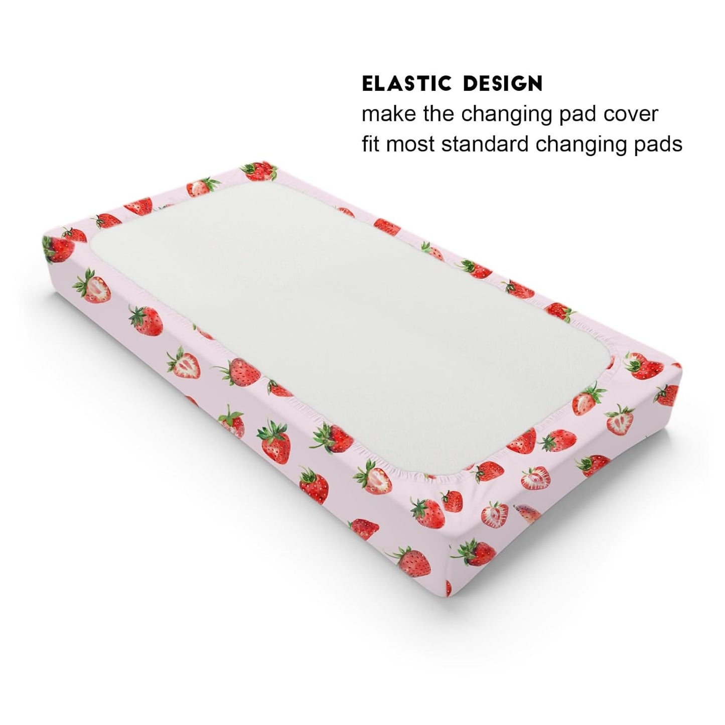 Watercolor Strawberries Changing Pad Covers Cute Strawberry Pink Unisex Diaper Changing Table Sheets for Boys Girls Boho Summer Fruits Soft Breathable Stretchy Baby Change Table Pad Mats 32''x16''
