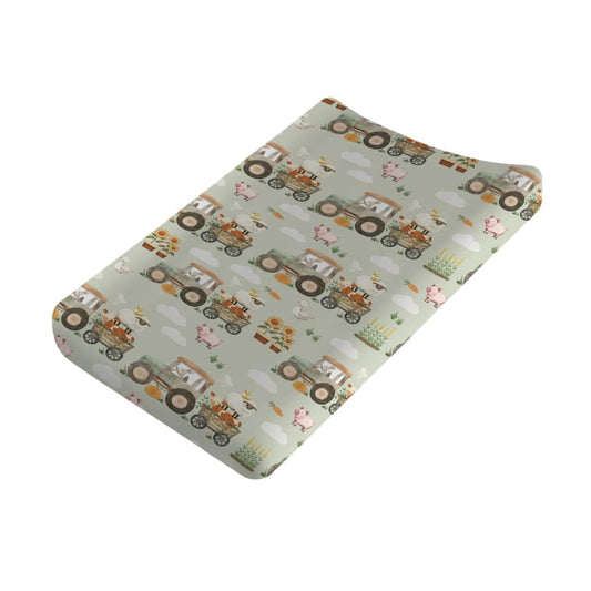 Spring Farm Animals Baby Changing Pad Covers for Boy Girl 32''x16'' Farmyard Pig Lamb Chick Bunny Tractor Plant Fitted Change Table Sheets Country Farm Life Soft Breathable Baby Changing Table Mats
