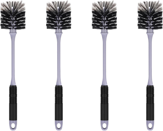 Bottle Brush Cleaner, Long Handle Bottle Brush with Dual Bristles for Water Bottles, Glassware, Mugs, Sports & Baby Bottles Cleaning, Black 4 Pack