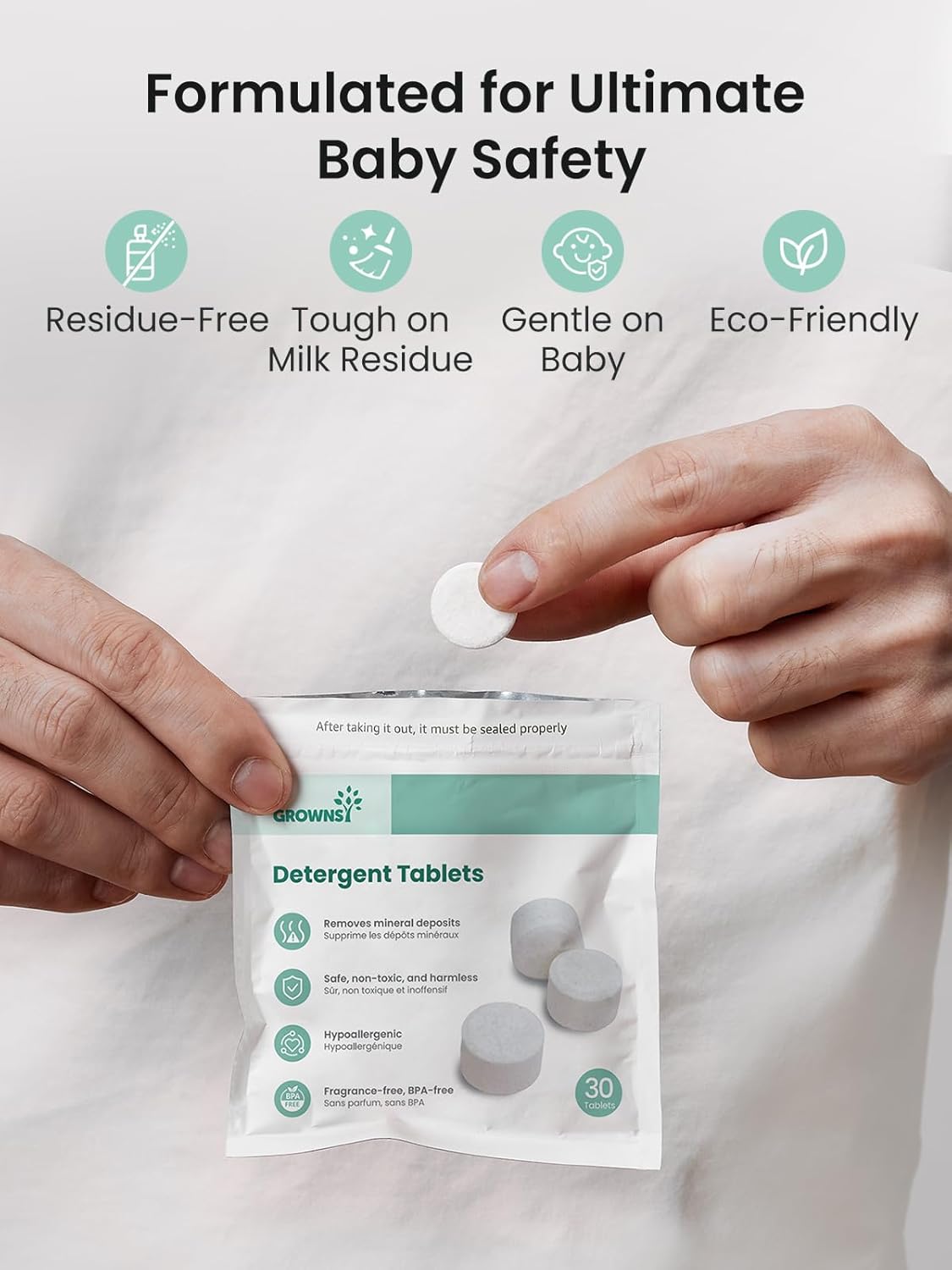 GROWNSY Washing Tablets 40PCS Detergent for Momcozy, Baby Brezza Bottle Washers, Bottle Washer Tablets Compatible with All Brands Baby Bottle Washers