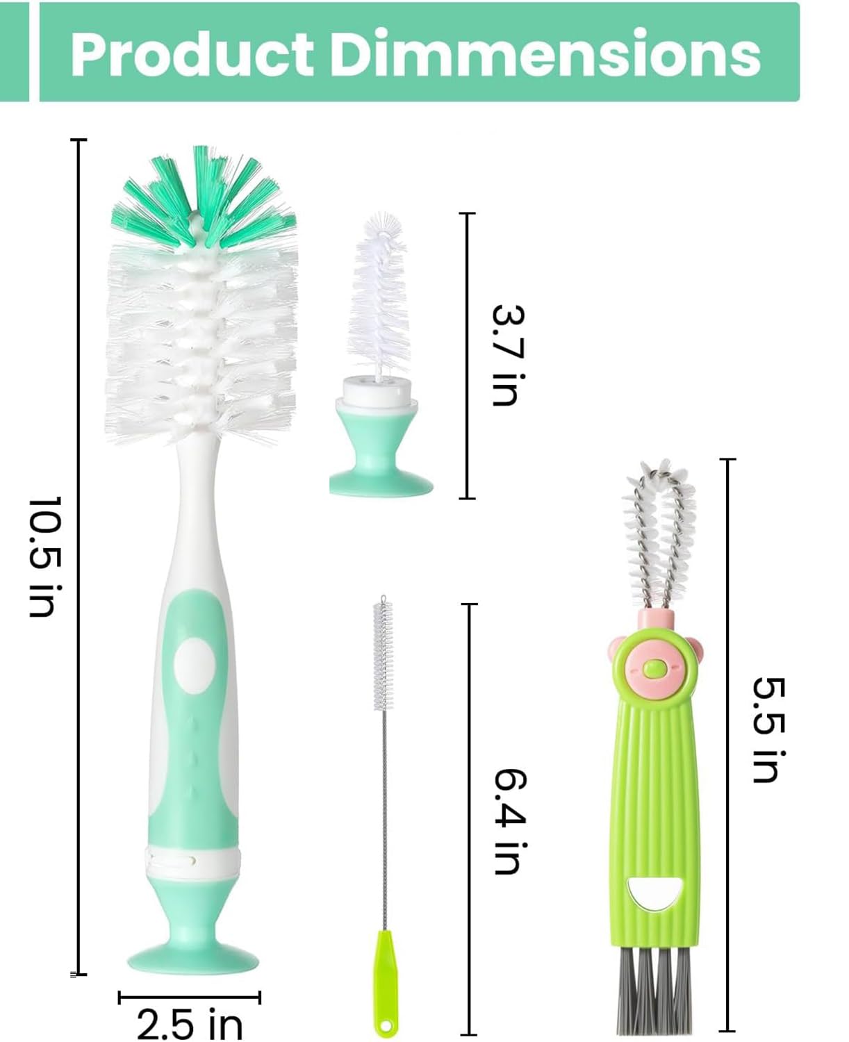 4-in-1 Baby Bottle Brush Set, Bottle Brush Cleaner, Bottle Cleaner Brush Set, Including Nylon Bottle Brush, Bottle Cap Brush, Straw Brush, Nipple Brush, BPA-Free (Green)