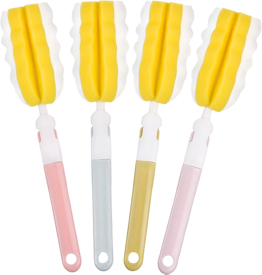 INVODA 4PCS Bottle Brush Long Handle Cup Cleaner Brush Sponge Bottle Scrubber Detachable Handle Portable Sponge Cleaning Brush for Baby Bottle Dishwashing Kitchen Clean Glasses Mugs (4 PCS)