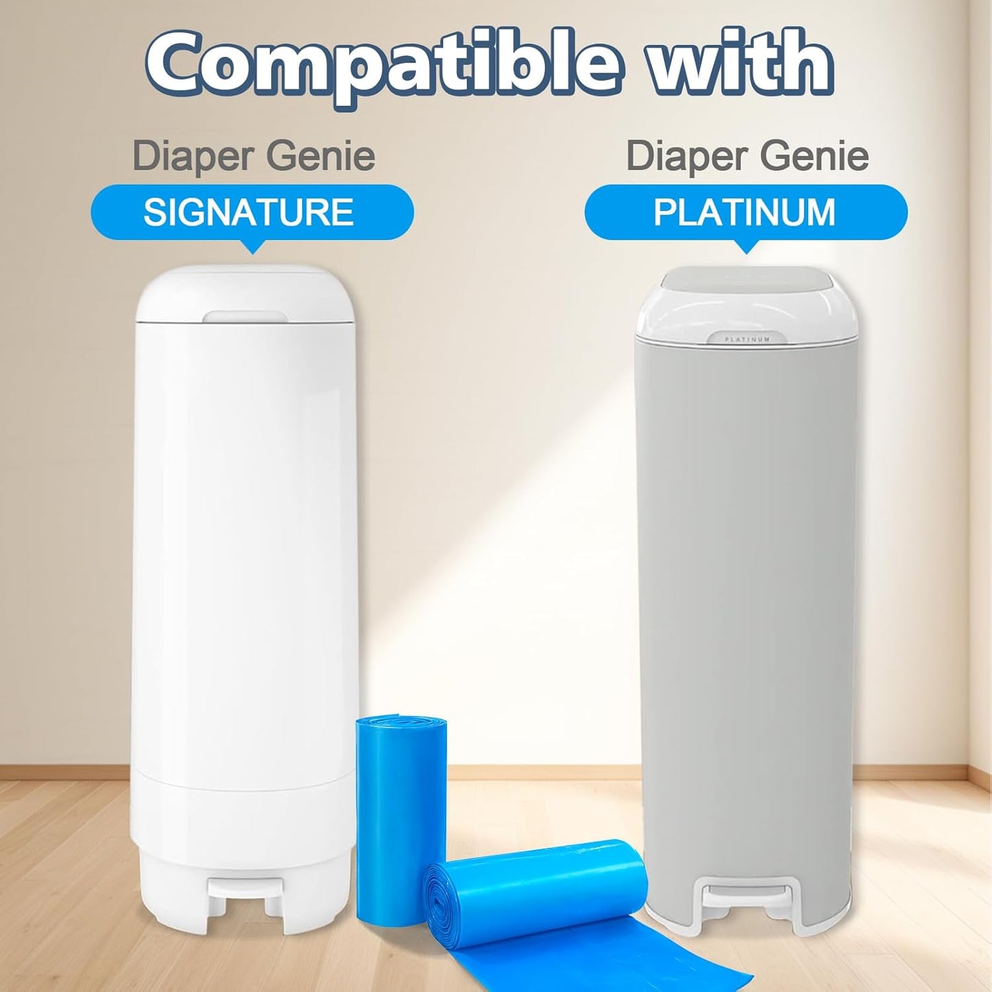 Refill Bags Compatible with Genie Easy Roll Signature Diaper Pail and Platinum Diaper Pail, Scented 60 Bags Hold up to 2800 Newborn Diapers, Upgraded Extra Thickness Powerful Odor Control