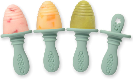 PrimaStella Silicone Petite Pops - Baby Popsicle Mold - BPA Free - Dishwasher Safe - 4 months+ (Sage Green Teether Pops)